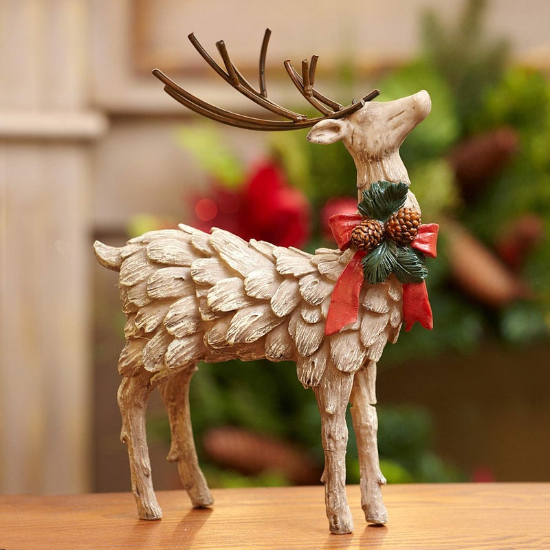 Topadorn Resin Holiday Deer Tabletop Holiday Figurine Christmas Decorative,2 Pack - Image 3